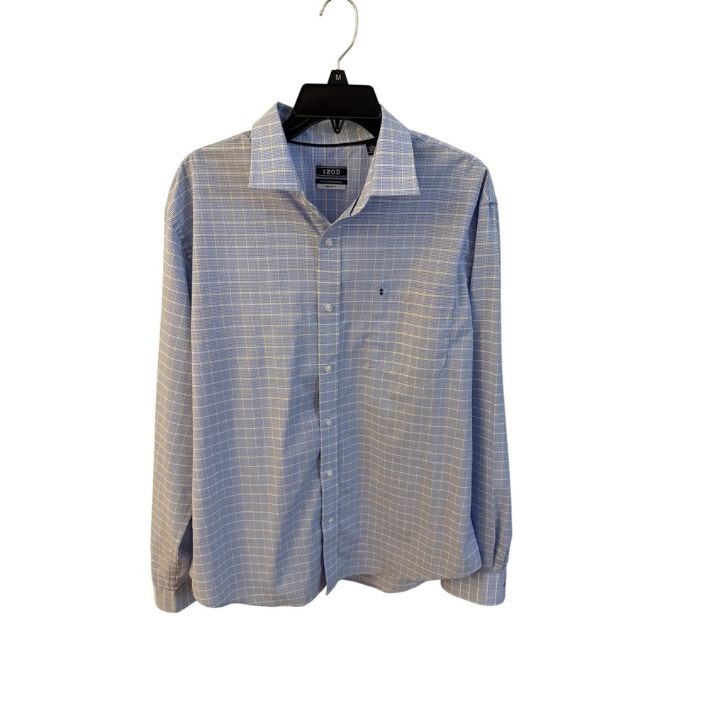 IZOD Soft Trade Essentials Men's Long Sleeve Dress Shirt Reg Large Blue & Yellow
